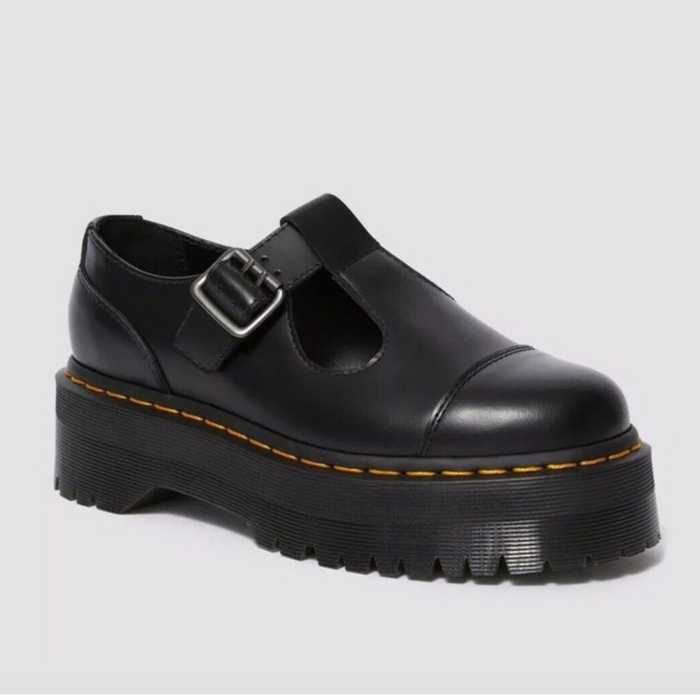Dr.Martens Bethan Polished Leather Black Platform Mary Janes Size 10